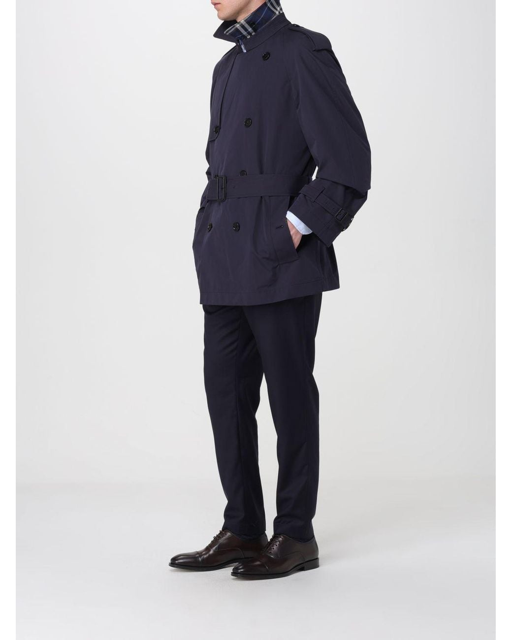 Burberry Blue Double-Breasted Cotton Trench Coat for men