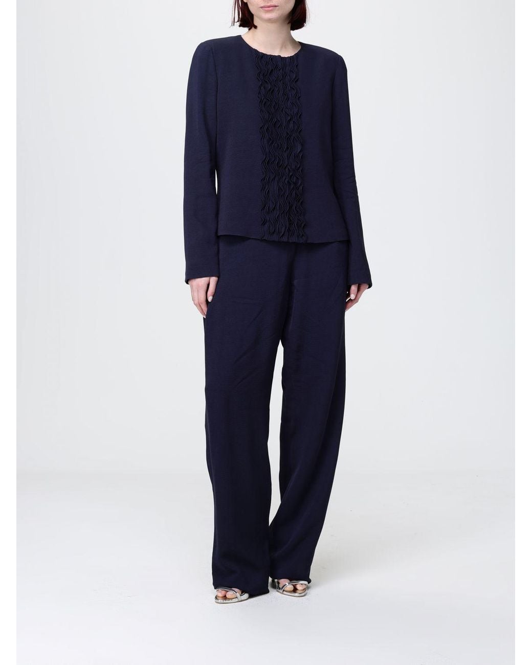 Emporio Armani Blue Crêpe Jacket With Ruffles