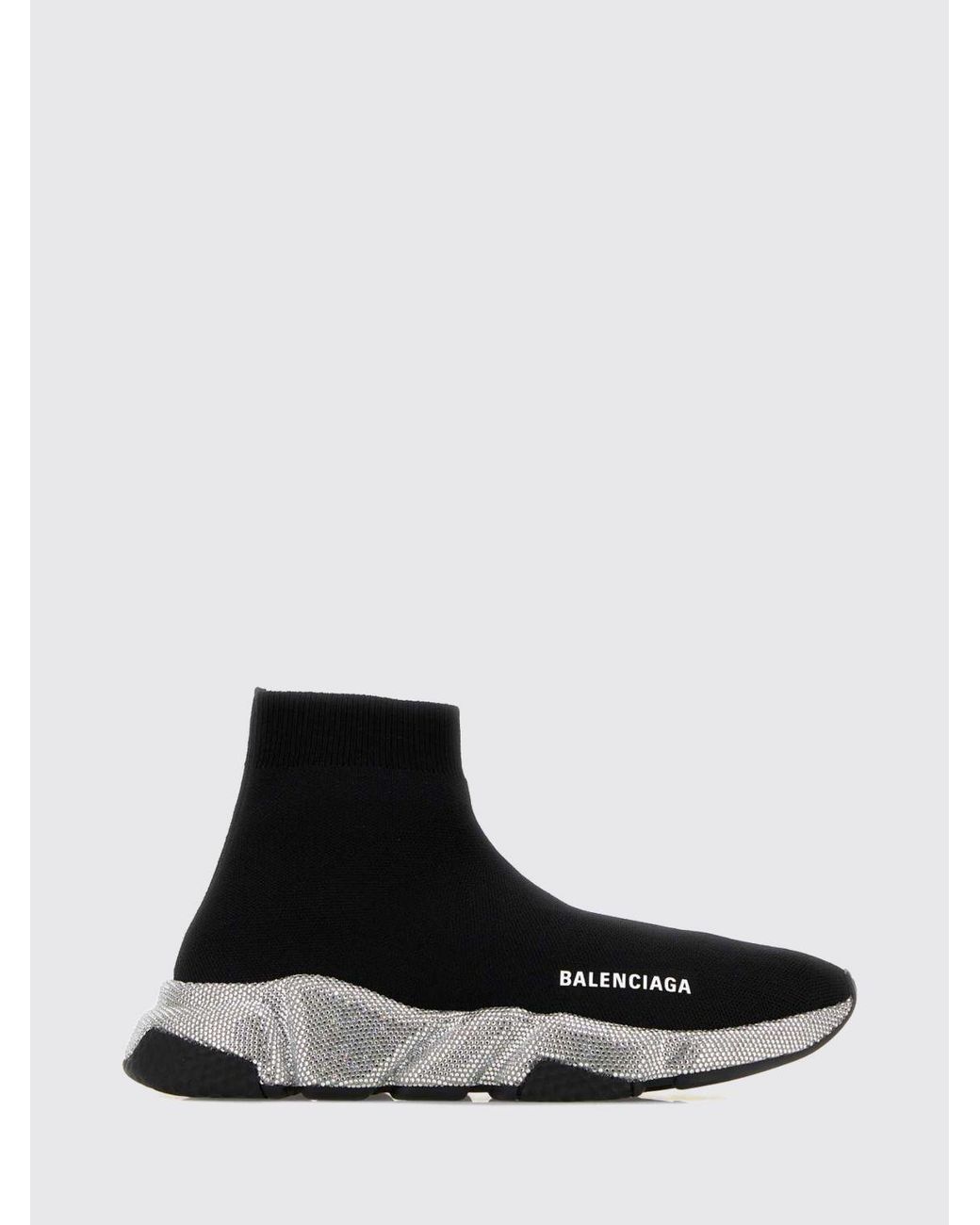 Balenciaga White Speed High-Top Knit Sock Trainers With Rhinestones