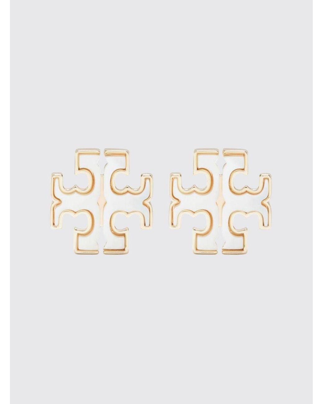 Tory Burch White Kira Mother-Of-Pearl Stud Earrings With Double T Logo