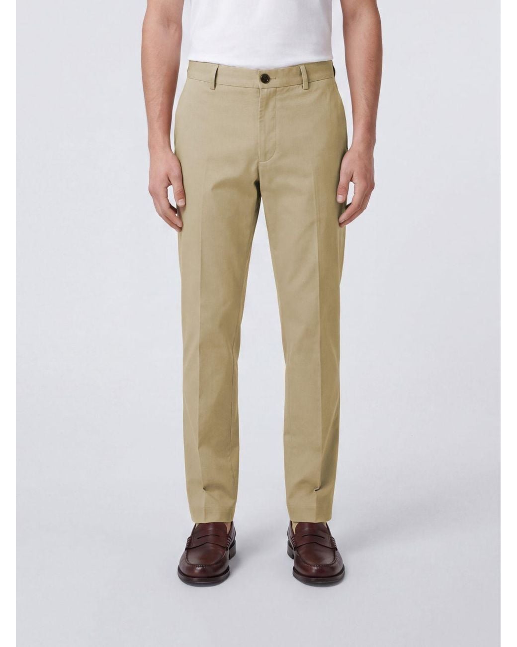 Burberry Natural Slim Fit Cotton Chino Trousers With Slant Pockets for men