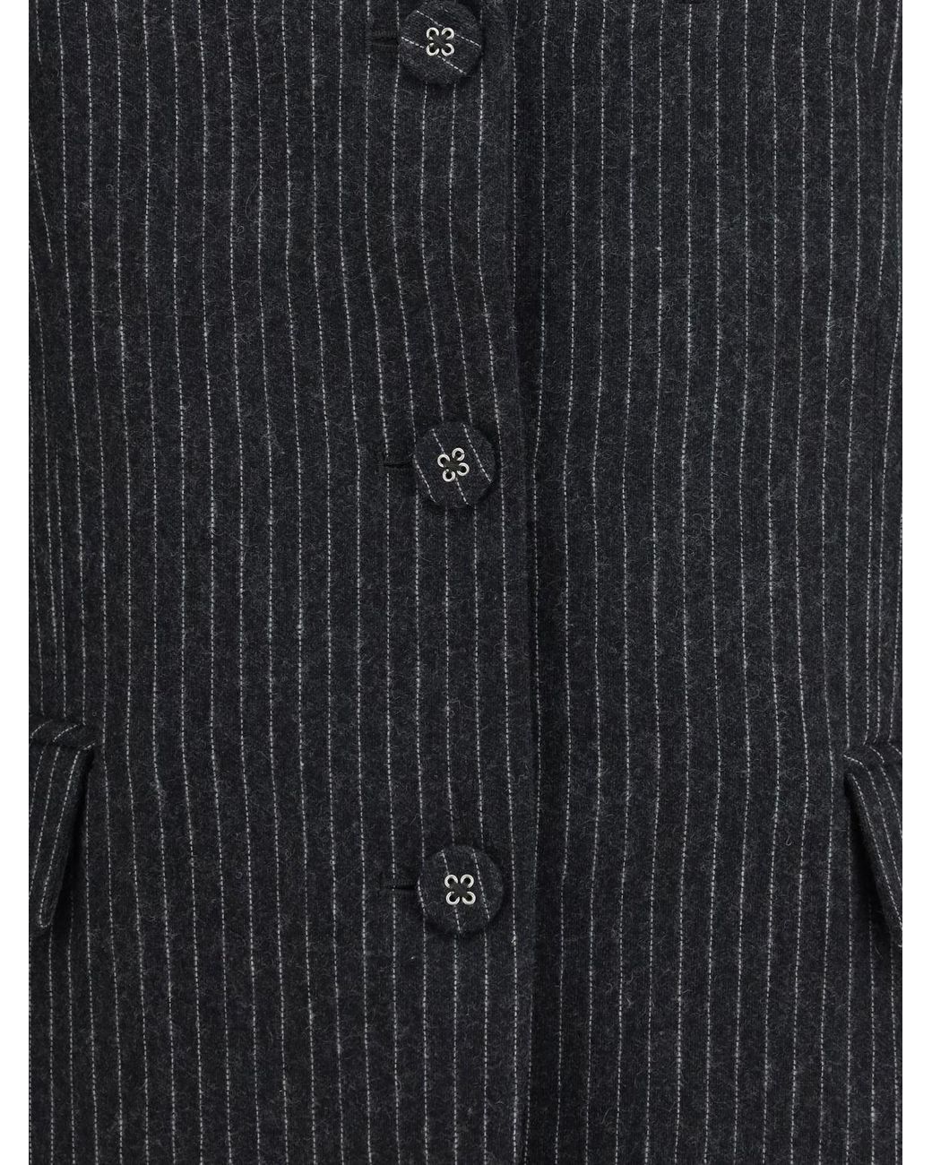 Ganni Gray Pinstripe Wool Single-Breasted Blazer With Lapels
