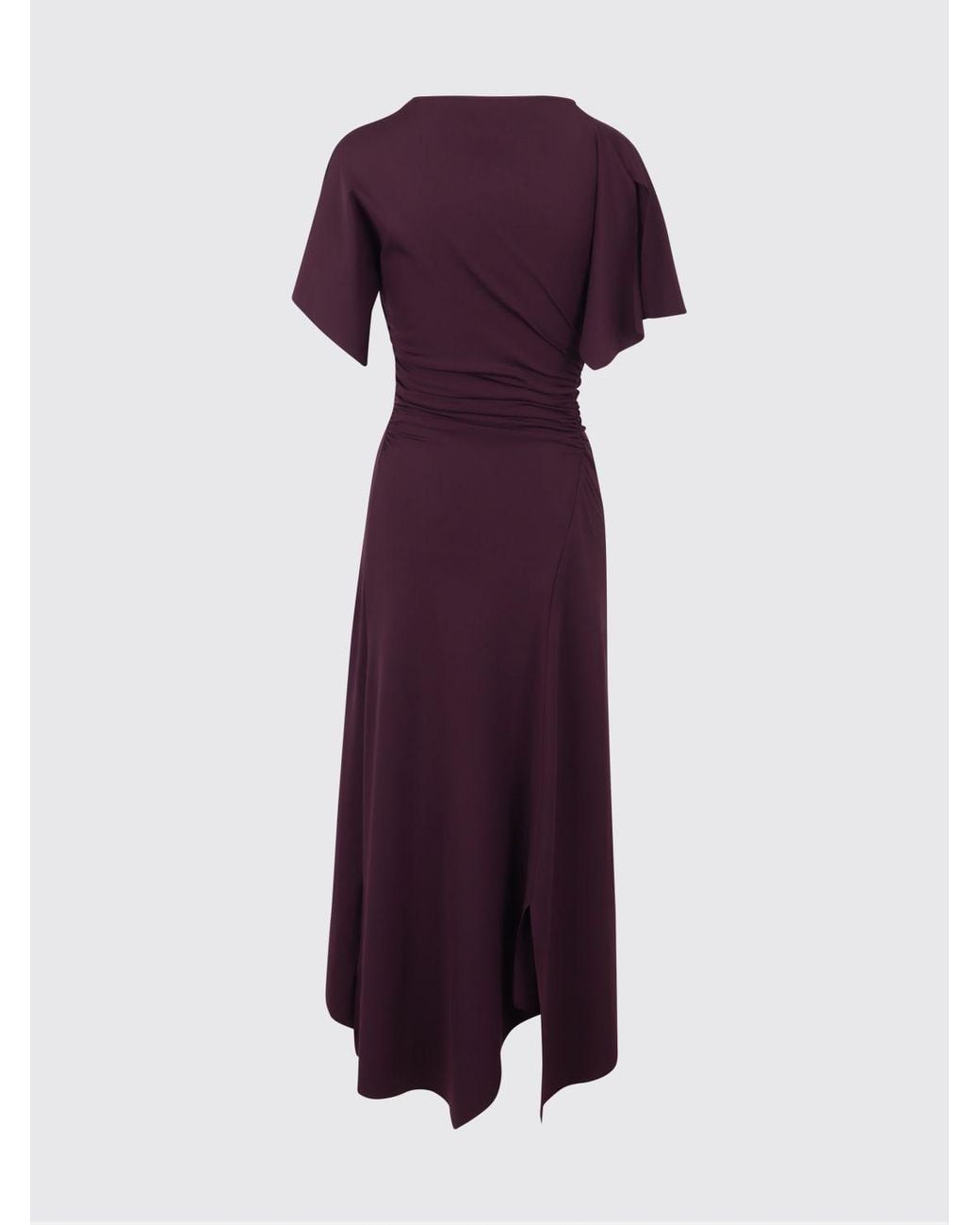 Victoria Beckham Purple Blousey Stretch-Jersey Short-Sleeved Midi Sheath Dress