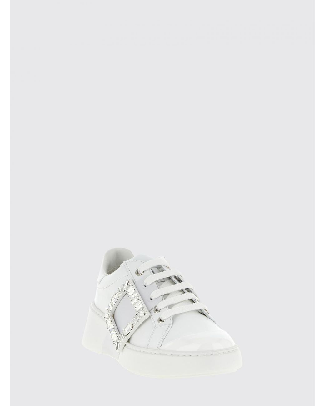 Roger Vivier White Viv' Skate Leather Sneakers With Jewel Buckle