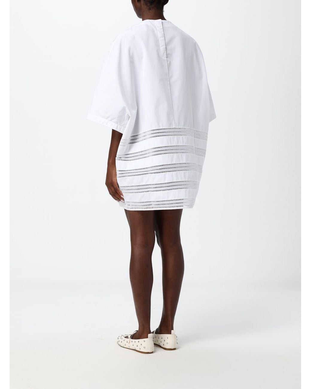 Alaïa White Perforated Cotton Poplin Mini Tunic With Short Sleeves