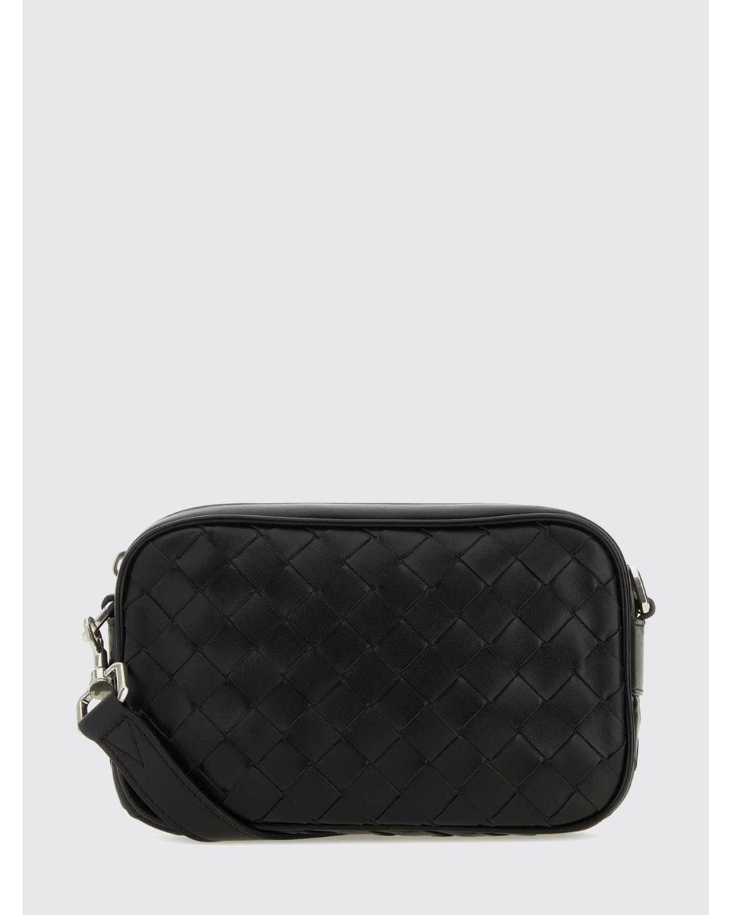 Bottega Veneta Black Woven Calfskin Leather Camera Bag With Zip Closure for men