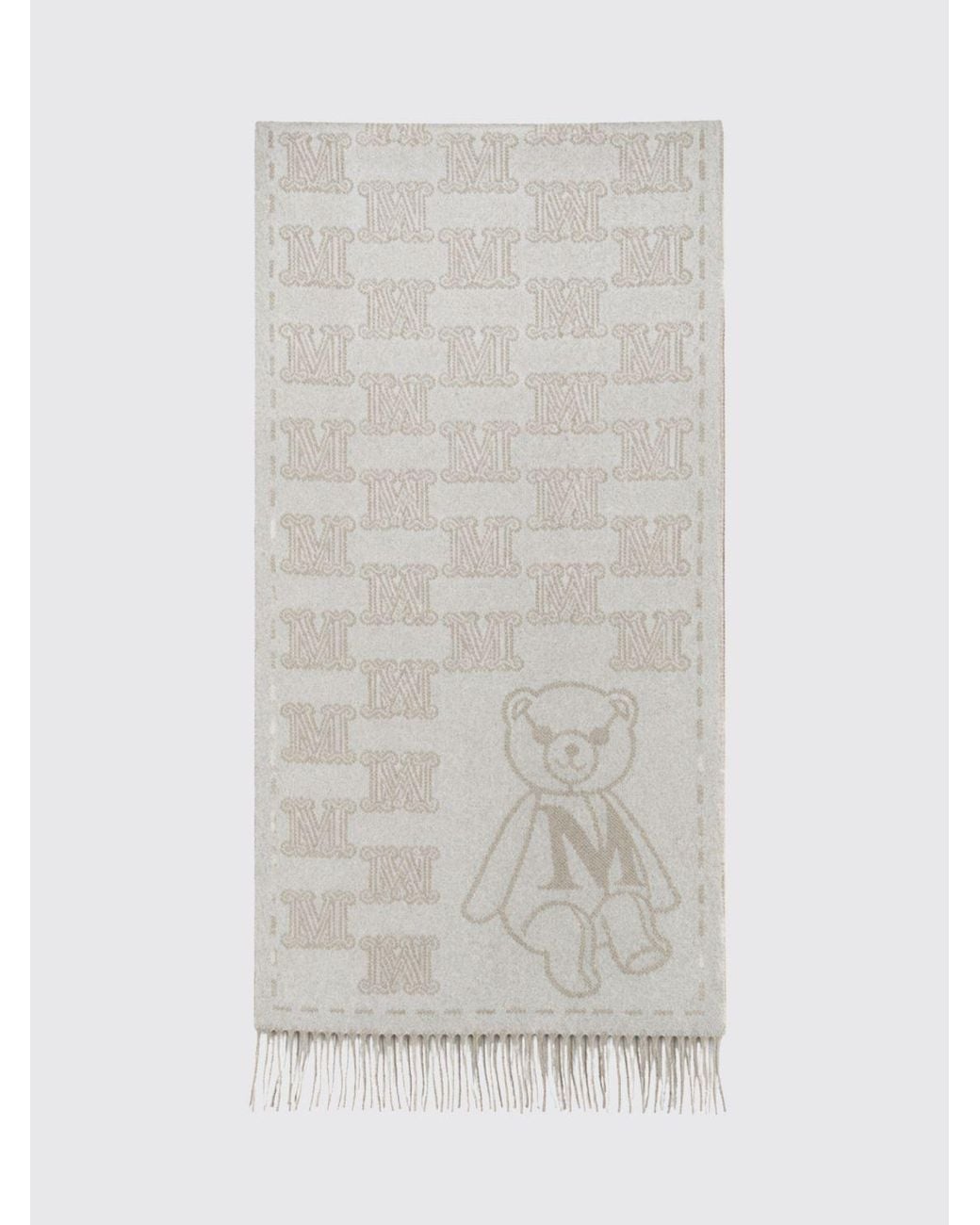 Max Mara White Charme Cashmere Stole With Jacquard Monogram And Fringed Hem