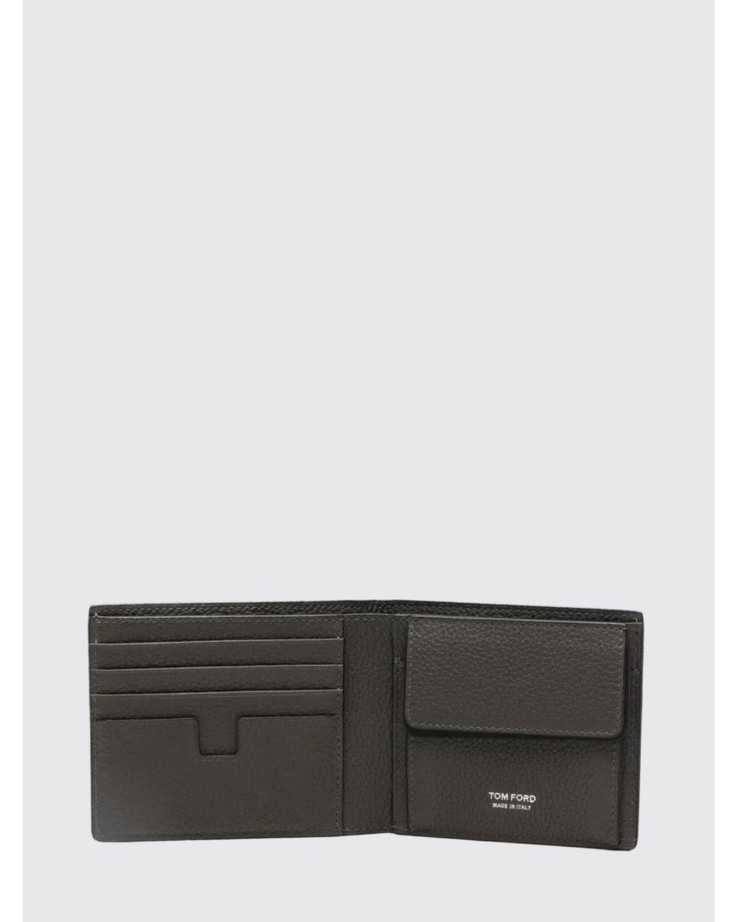 Tom Ford Gray Bifold Calf Leather Wallet With Coin Pocket And Laminated Logo for men