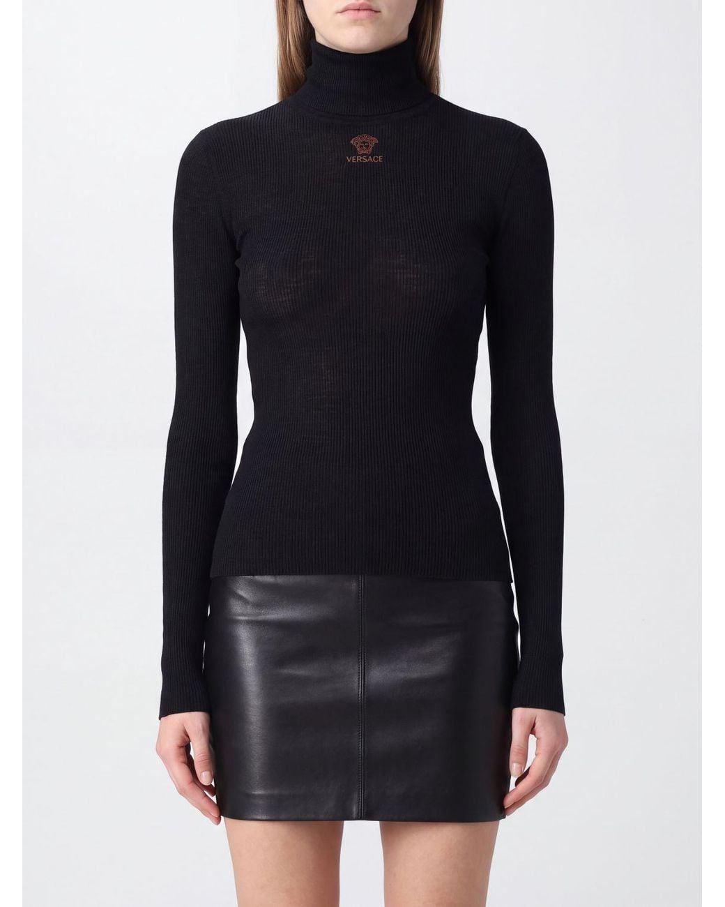Versace Black Slim Fit Turtleneck Jumper