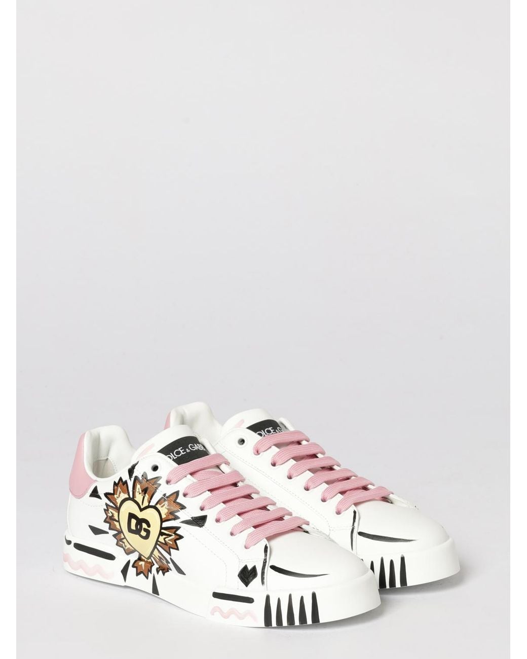Dolce & Gabbana White Dolce &Amp Gabbana Portofino Light Strobel Hand-Painted Leather Sneakers