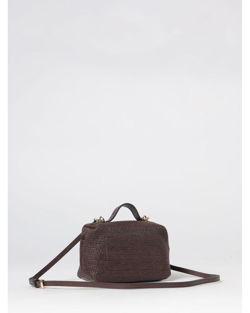 Longchamp Brown Le Pliage Mini Raffia Handbag With Leather Handle