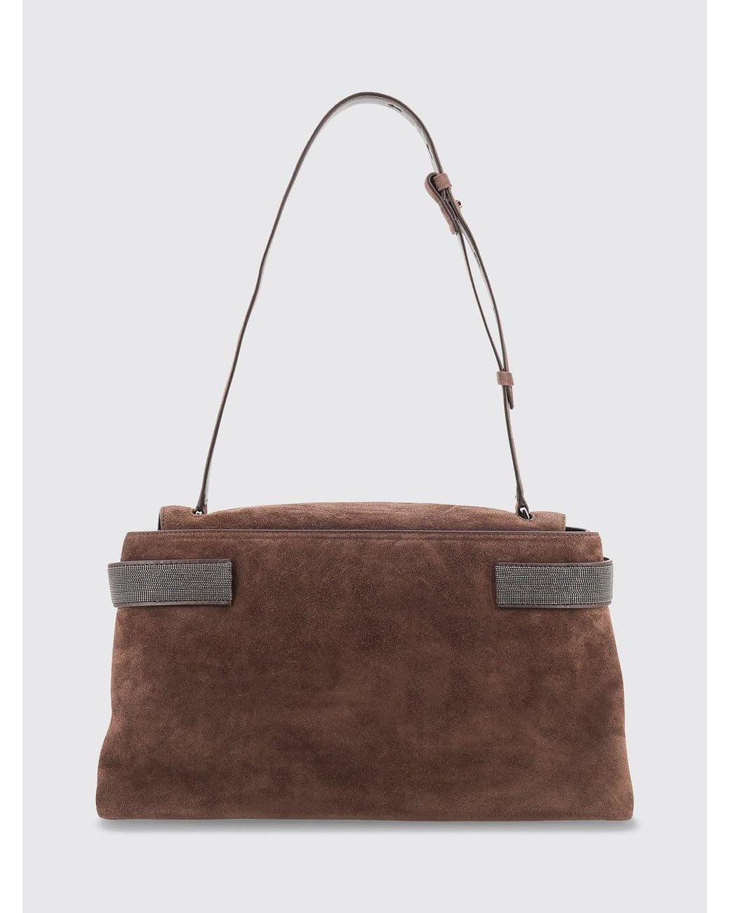 Brunello Cucinelli Brown Suede Shoulder Bag With Monili Embellishment