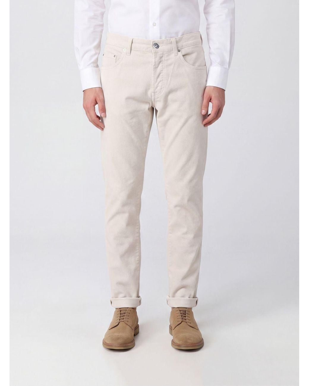 Dondup Pink Mid-Rise Slim Fit Corduroy Trousers With Turn-Up Cuffs for men