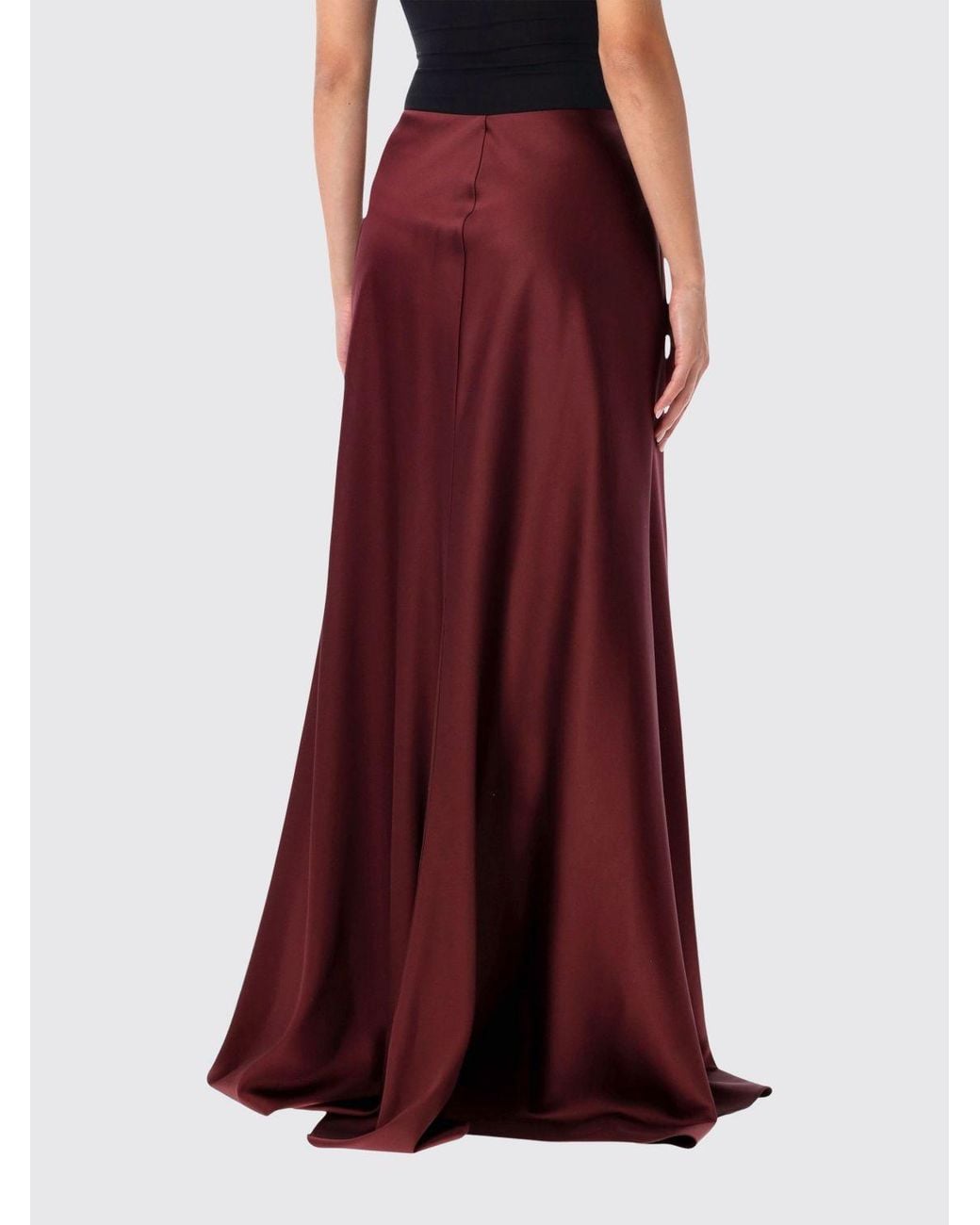 Ralph Lauren Red A-Line Long Satin Skirt With Train And High Waist