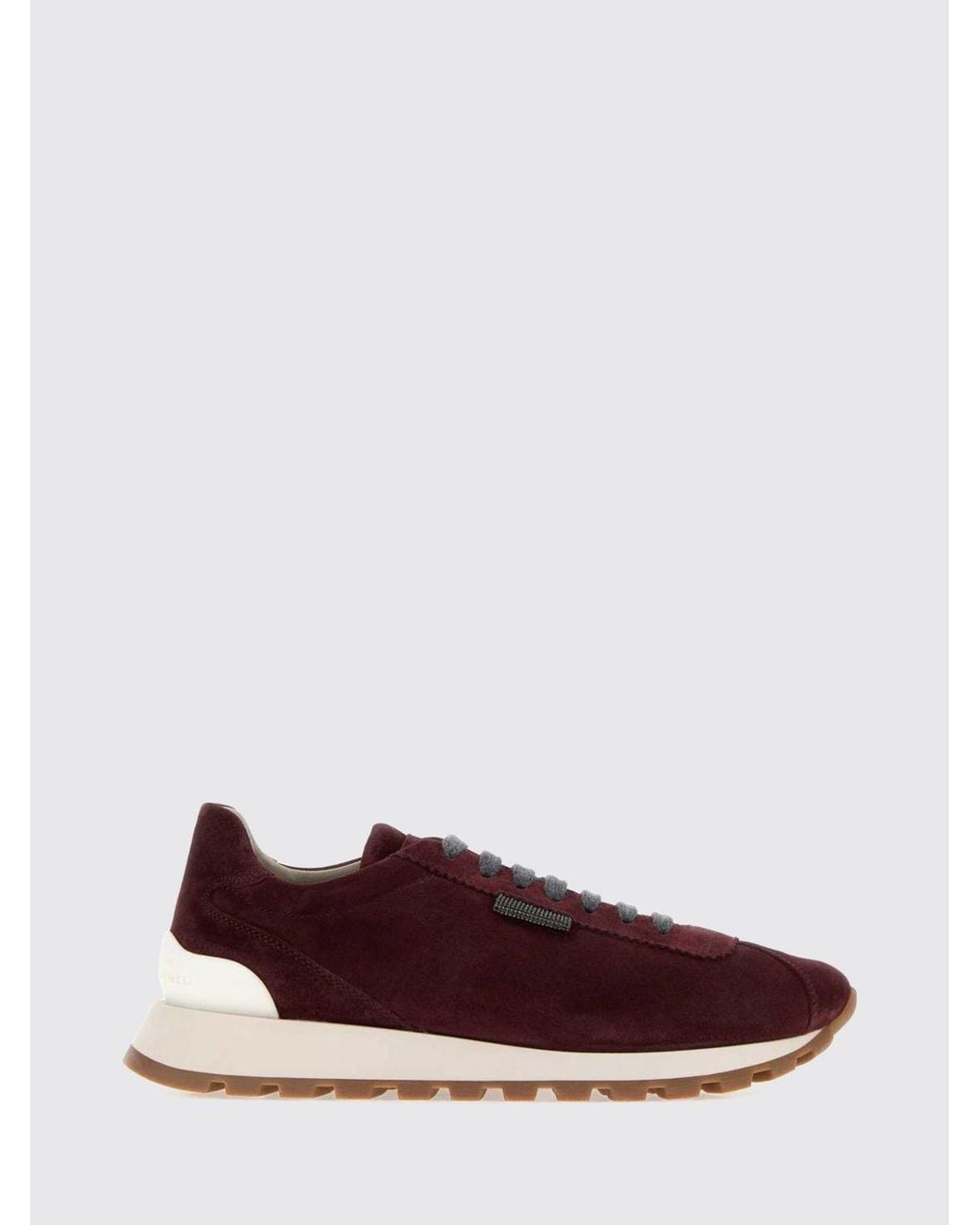 Brunello Cucinelli Brown Suede Calfskin Low-Top Trainers With Monili Detail
