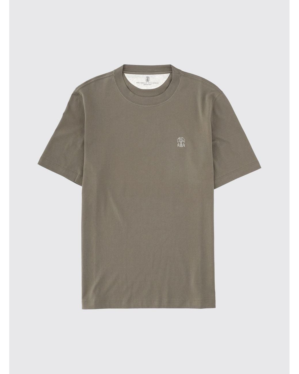 Brunello Cucinelli Gray Cotton Crew-Neck T-Shirt With Contrast Logo for men