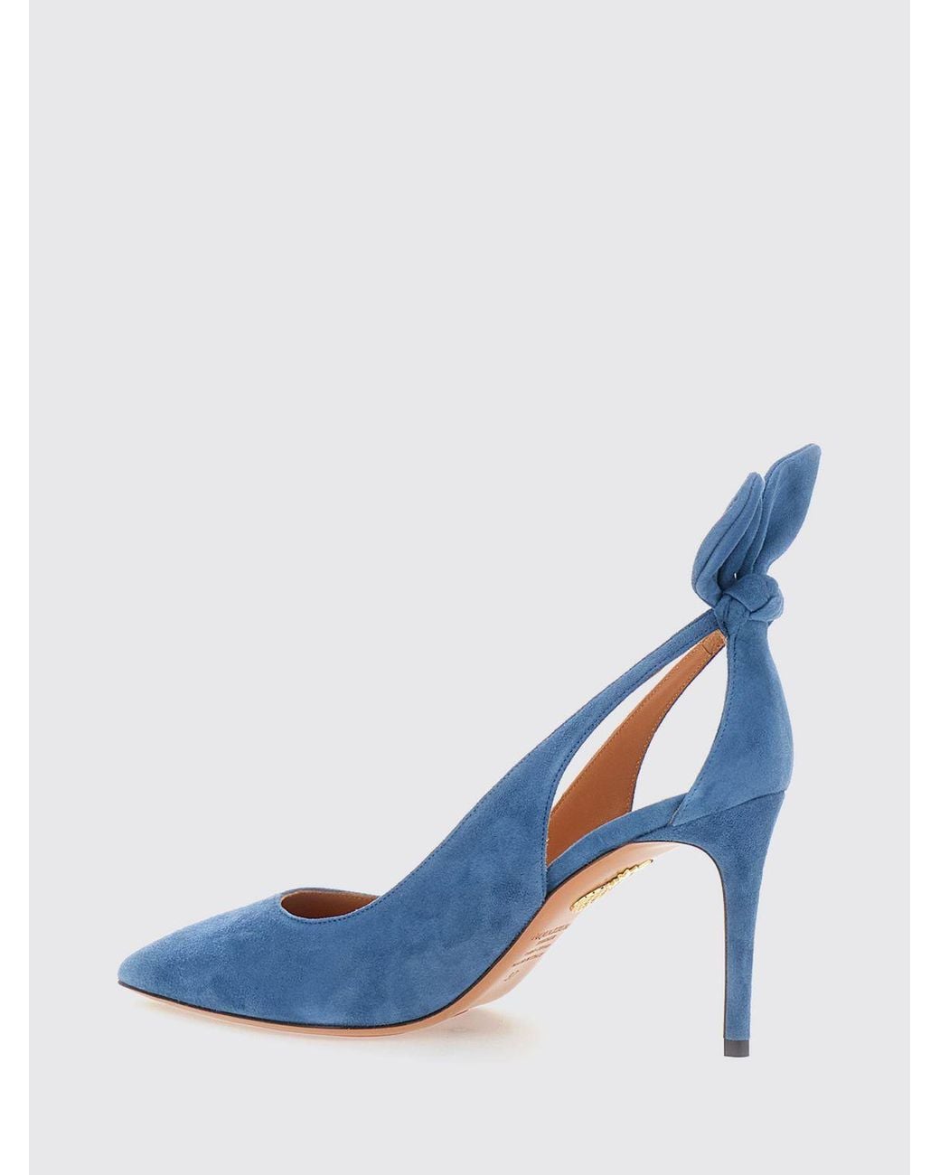 Aquazzura Blue Bow Tie Suede Pumps With Stiletto Heel And Knot Detail