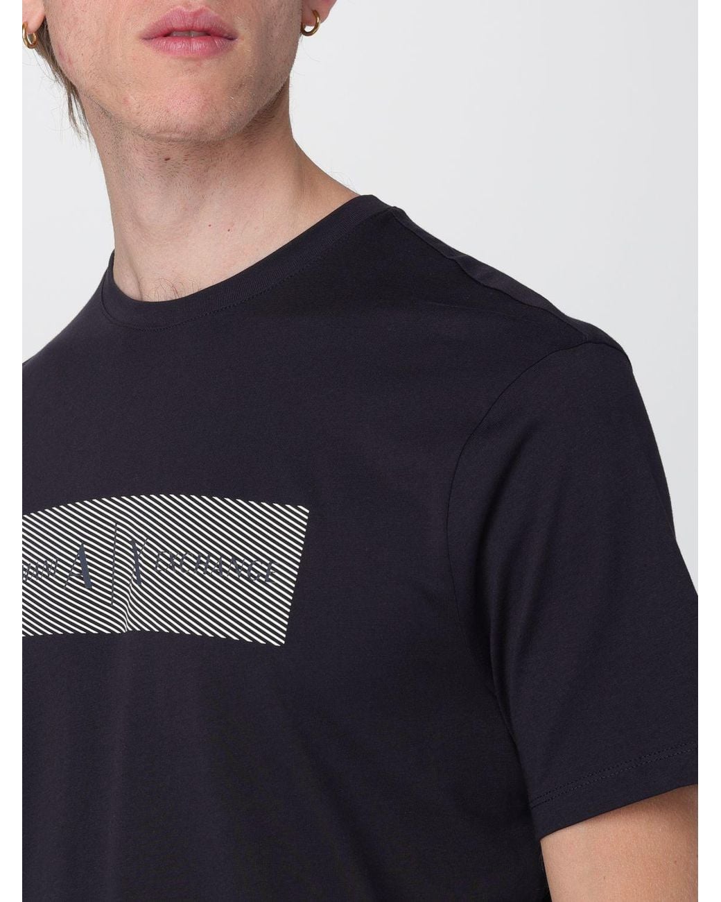 ARMANI EXCHANGE Black Crew Neck T-Shirt With Lettering Logo for men
