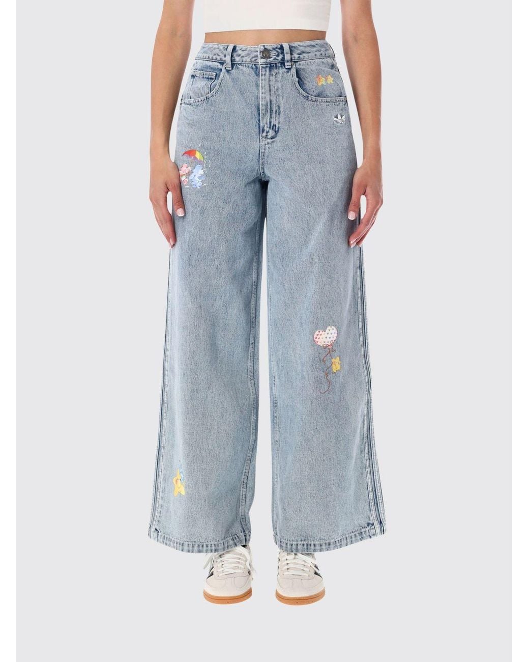 Adidas Originals Blue High-Waisted Wide-Leg Jeans