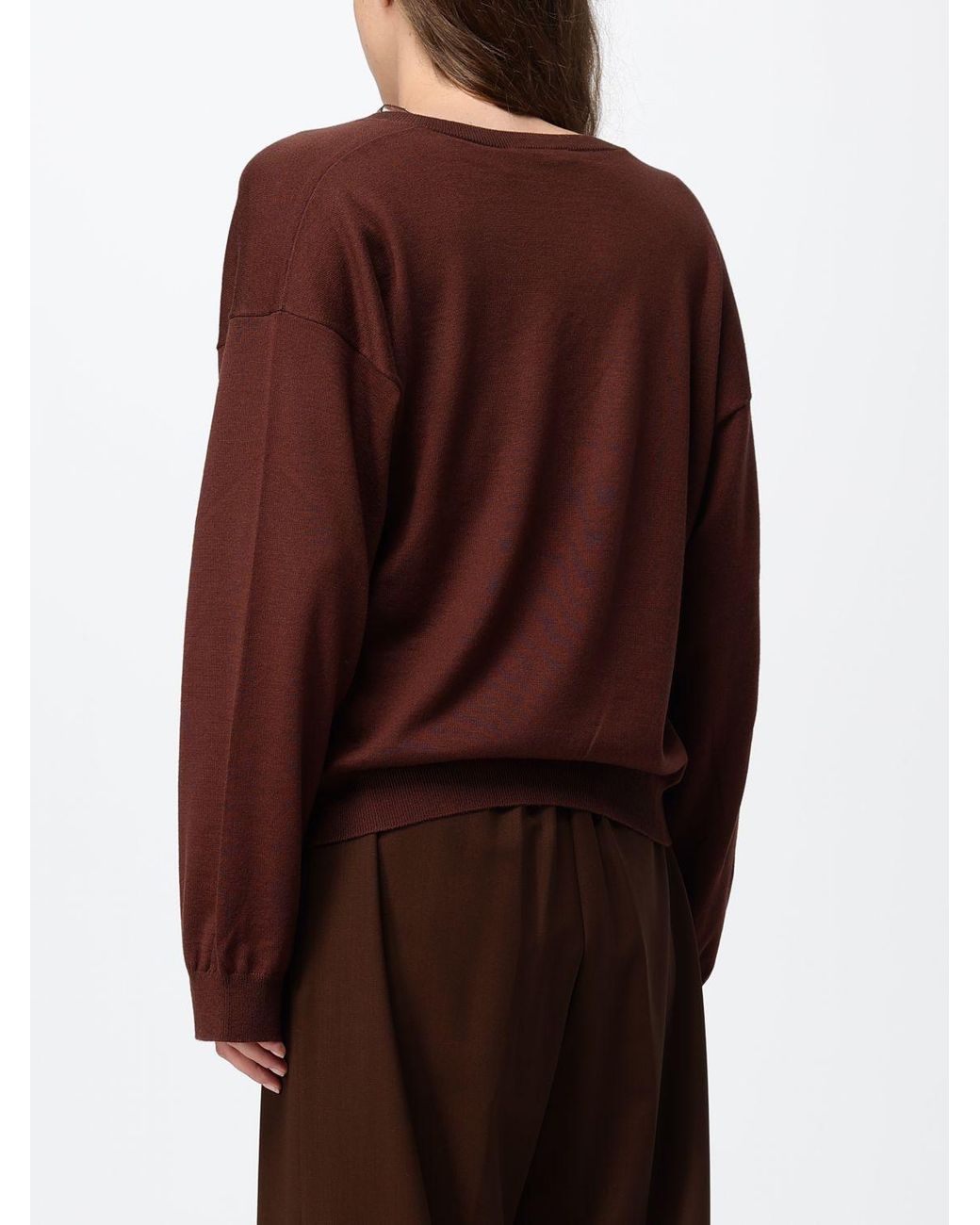 Fabiana Filippi Red V-Neck Wool And Cotton Blend Long-Sleeved Jumper