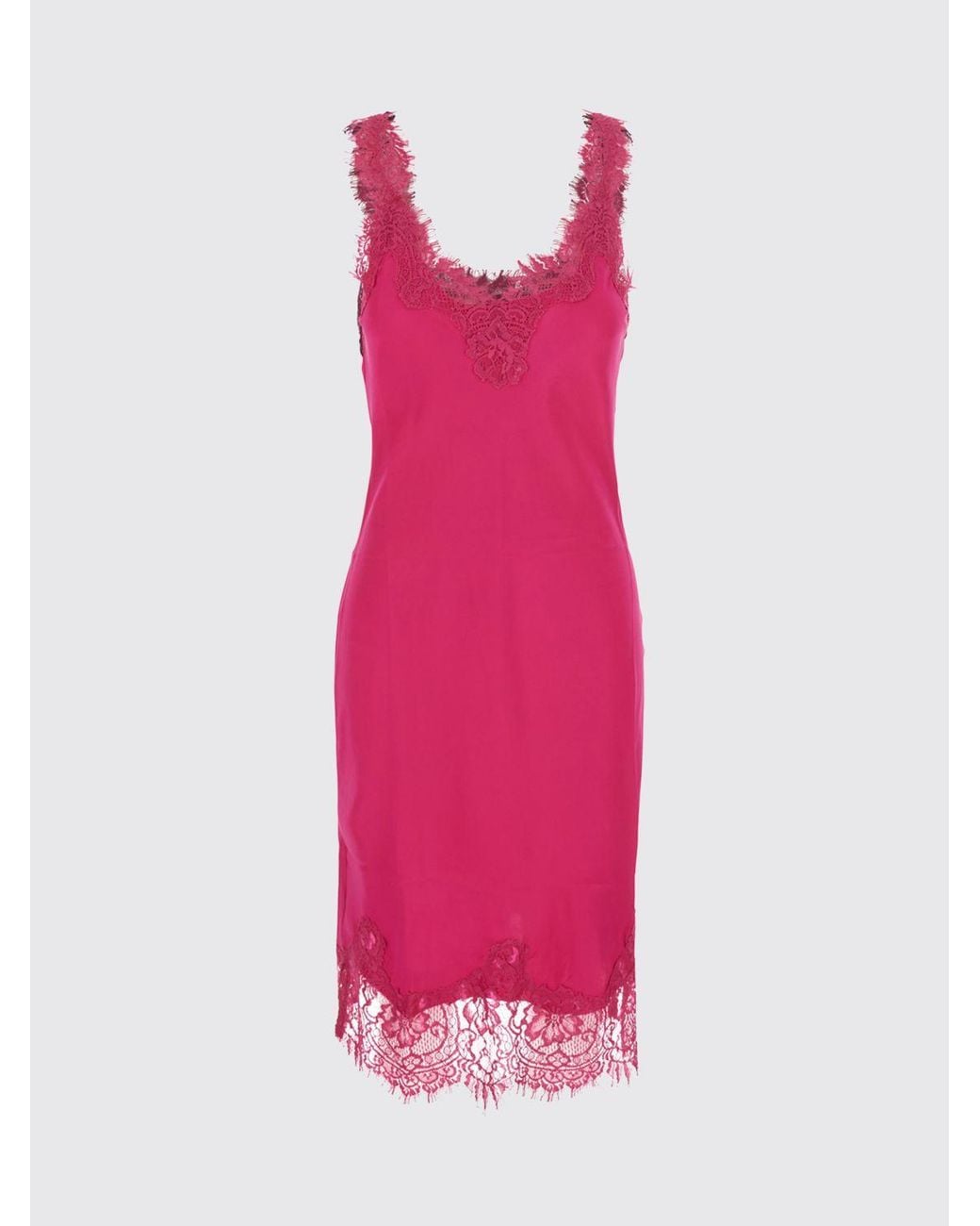 Gold Hawk Pink Pure Silk Mini Slip Dress With Lace Inserts
