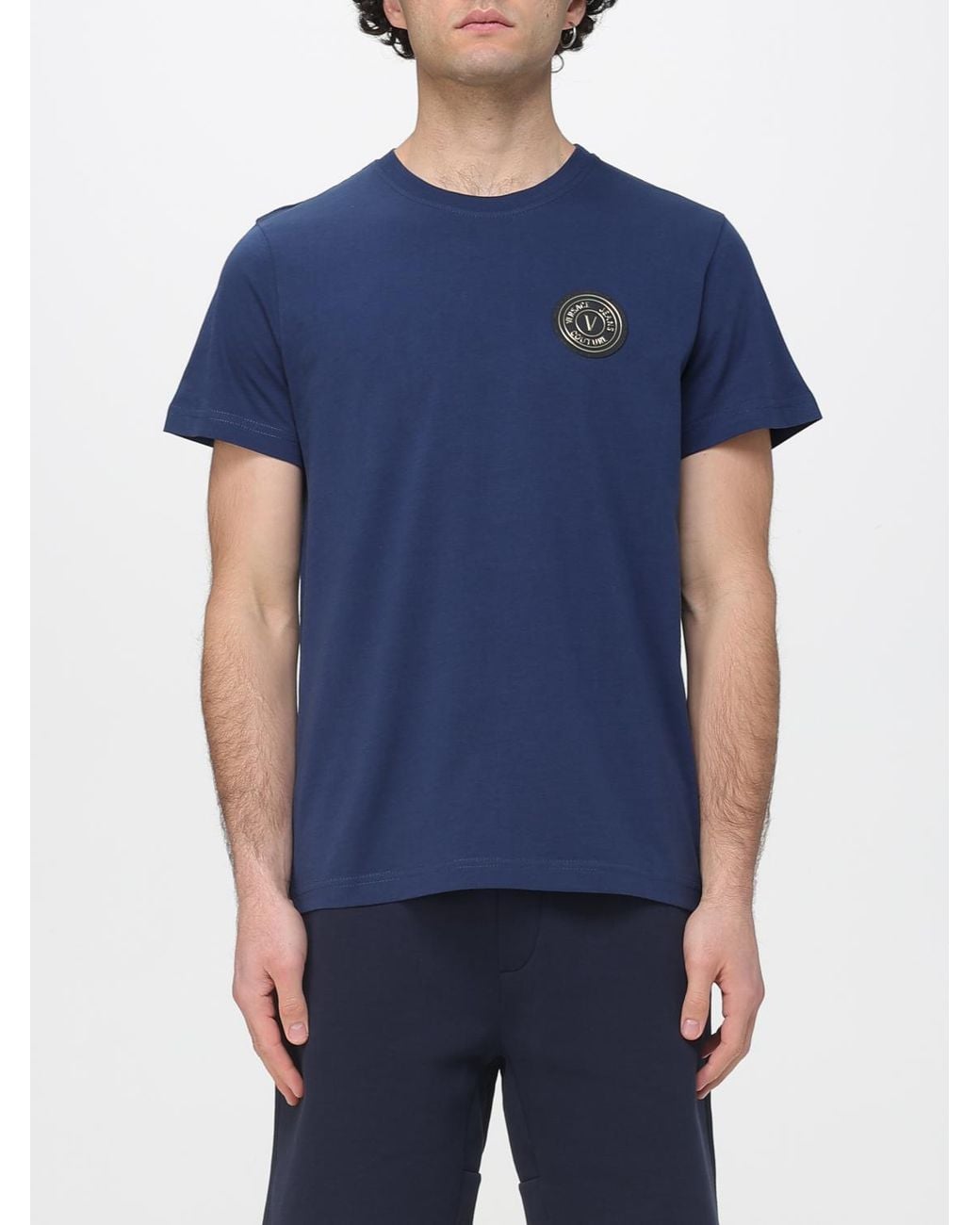 Versace Jeans Couture Blue Cotton T-Shirt With Logo for men