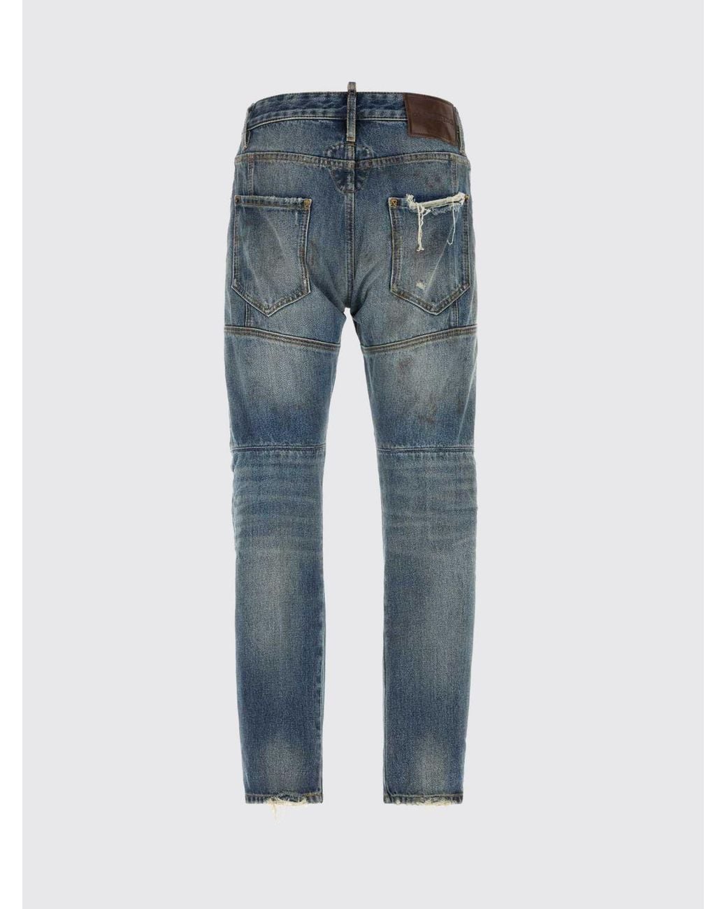 DSquared² Blue Distressed Denim Skinny Jeans With Button Closure for men
