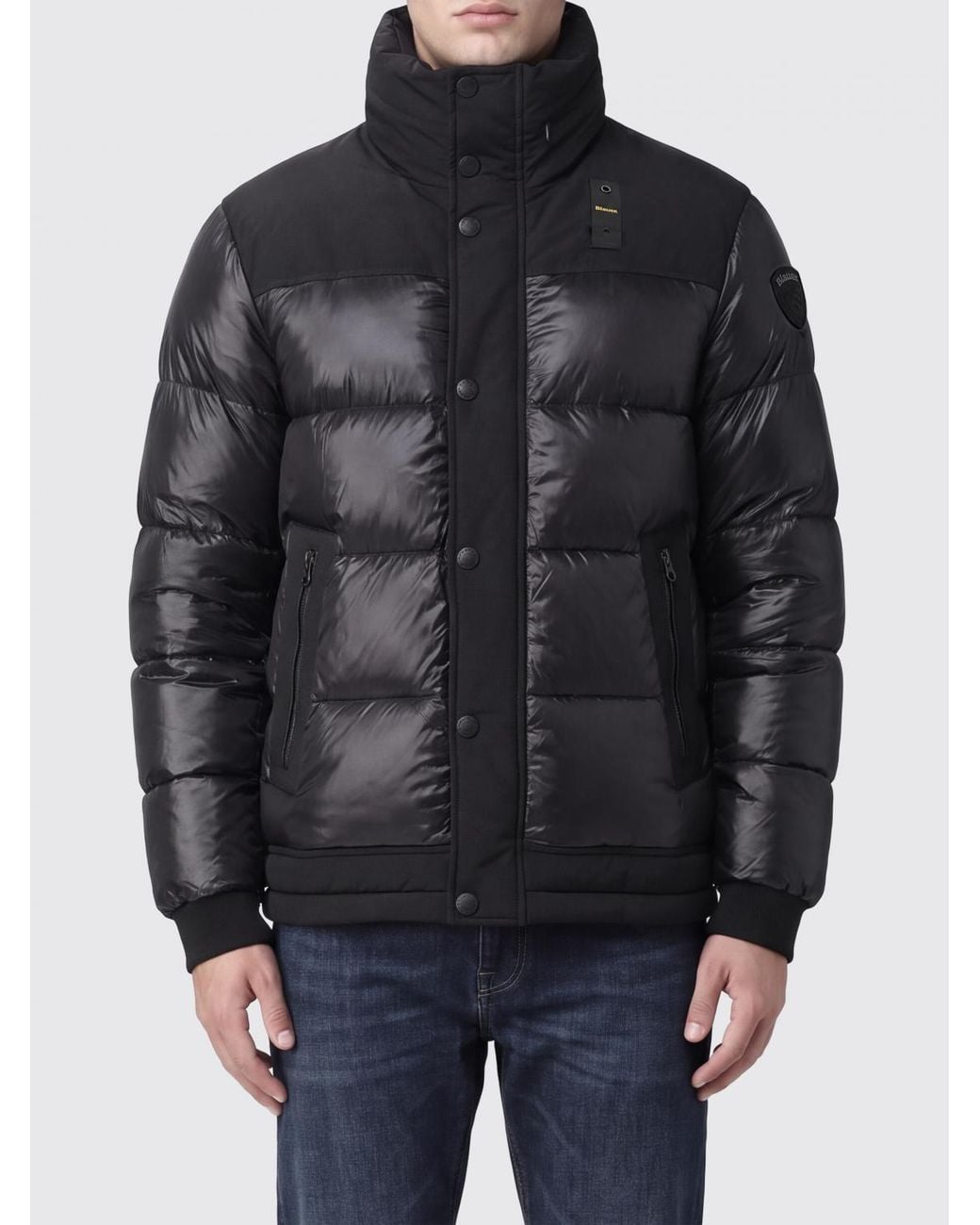 Blauer Black Water-Repellent Quilted Short Puffer Jacket With High Neck And Logo for men