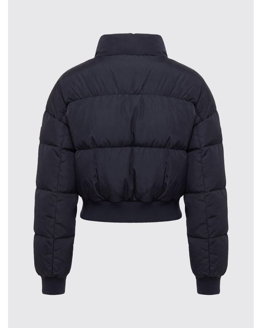 Elisabetta Franchi Blue Quilted Cropped Puffer Jacket With High Neck And Contrast Logo