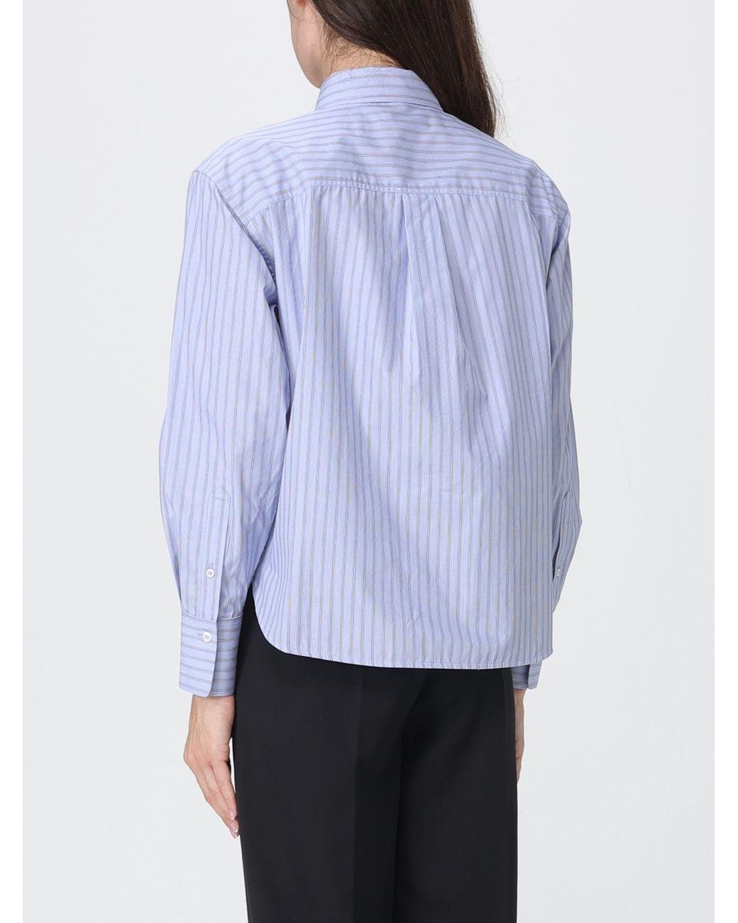 Victoria Beckham Blue Striped Cotton Slim Fit Shirt