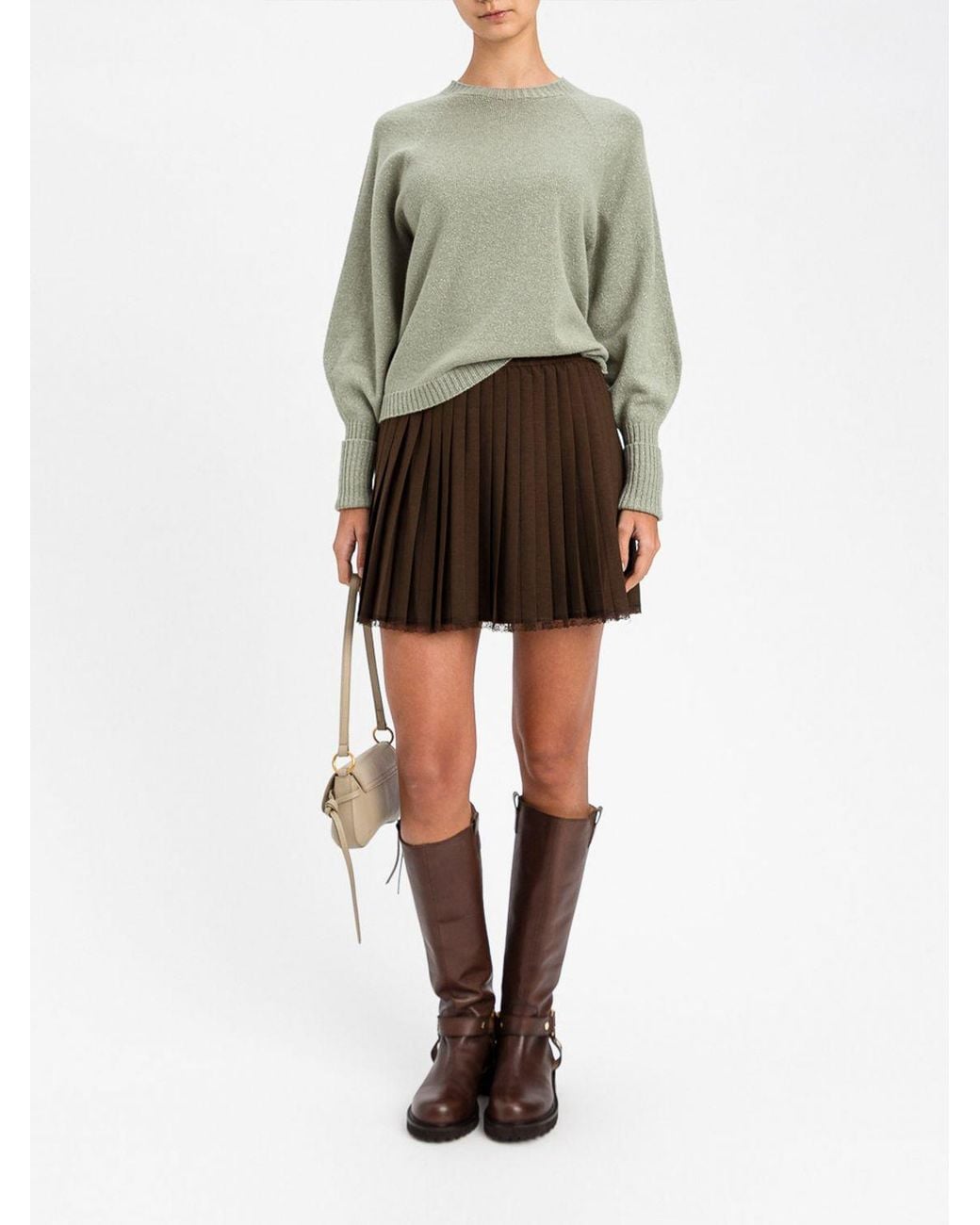 Twinset Brown Pleated Crêpe Mini Skirt With An Elasticated Waist