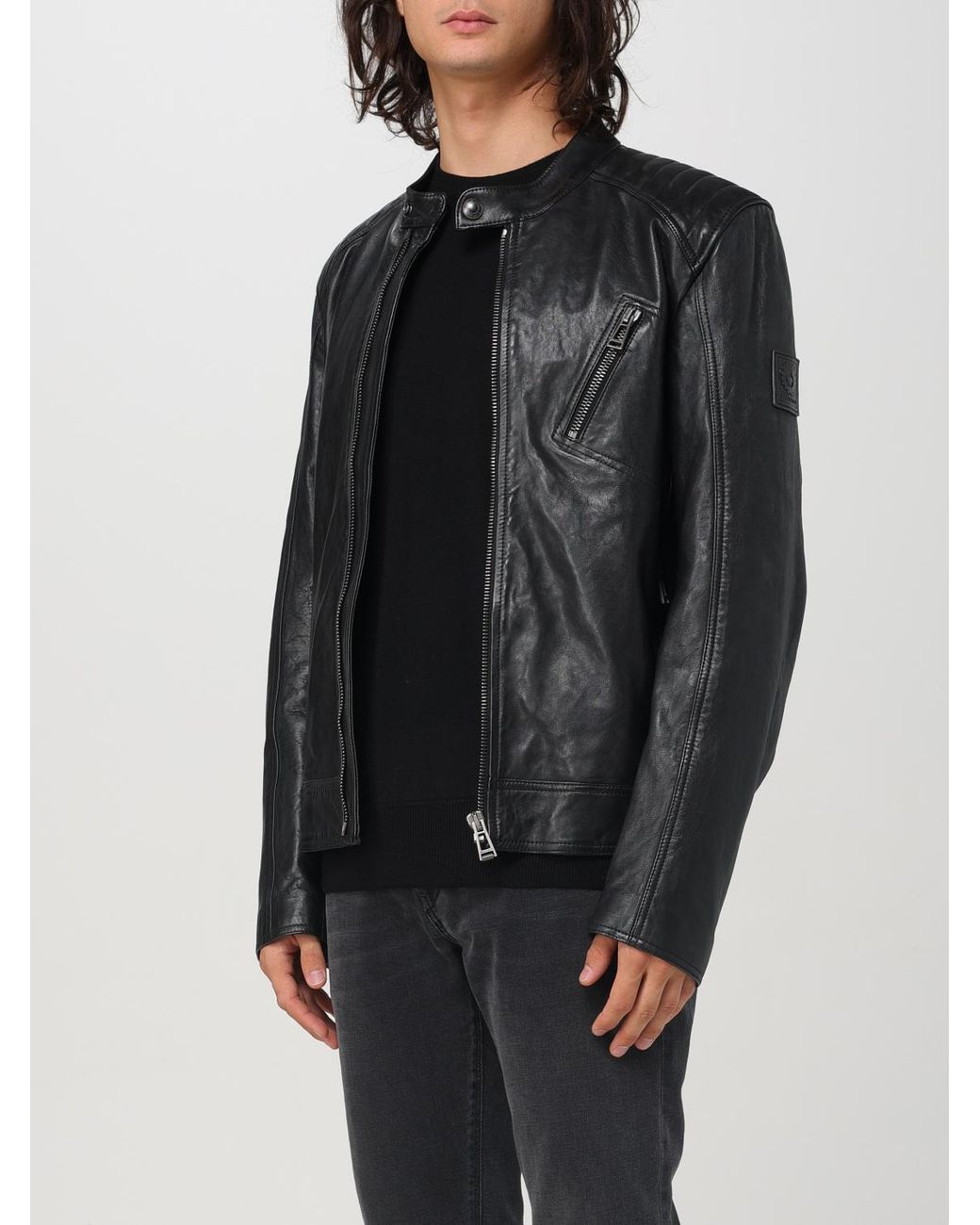 Belstaff Black Leather Biker Jacket for men