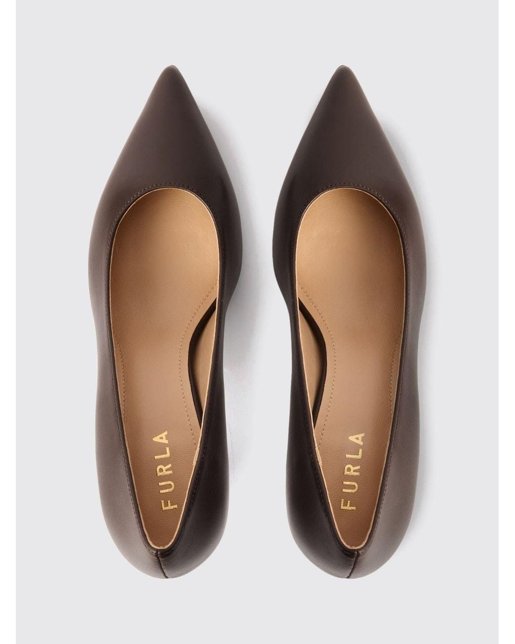 Furla Brown Aria Smooth Leather Pumps With A Mid-Stiletto Heel And Almond Toe