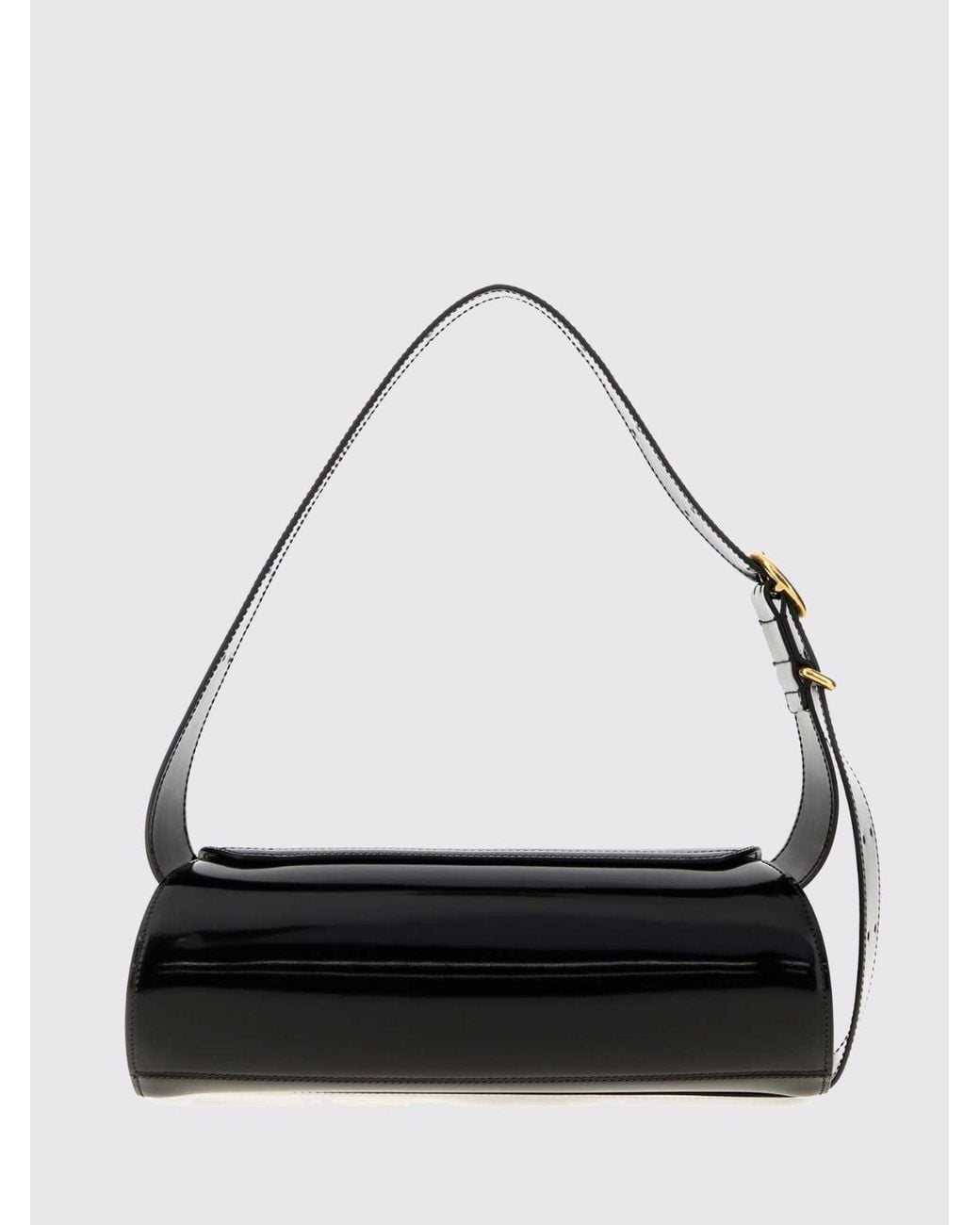 Jil Sander Black Cannolo Small Patent Leather Shoulder Bag With Embossed Logo
