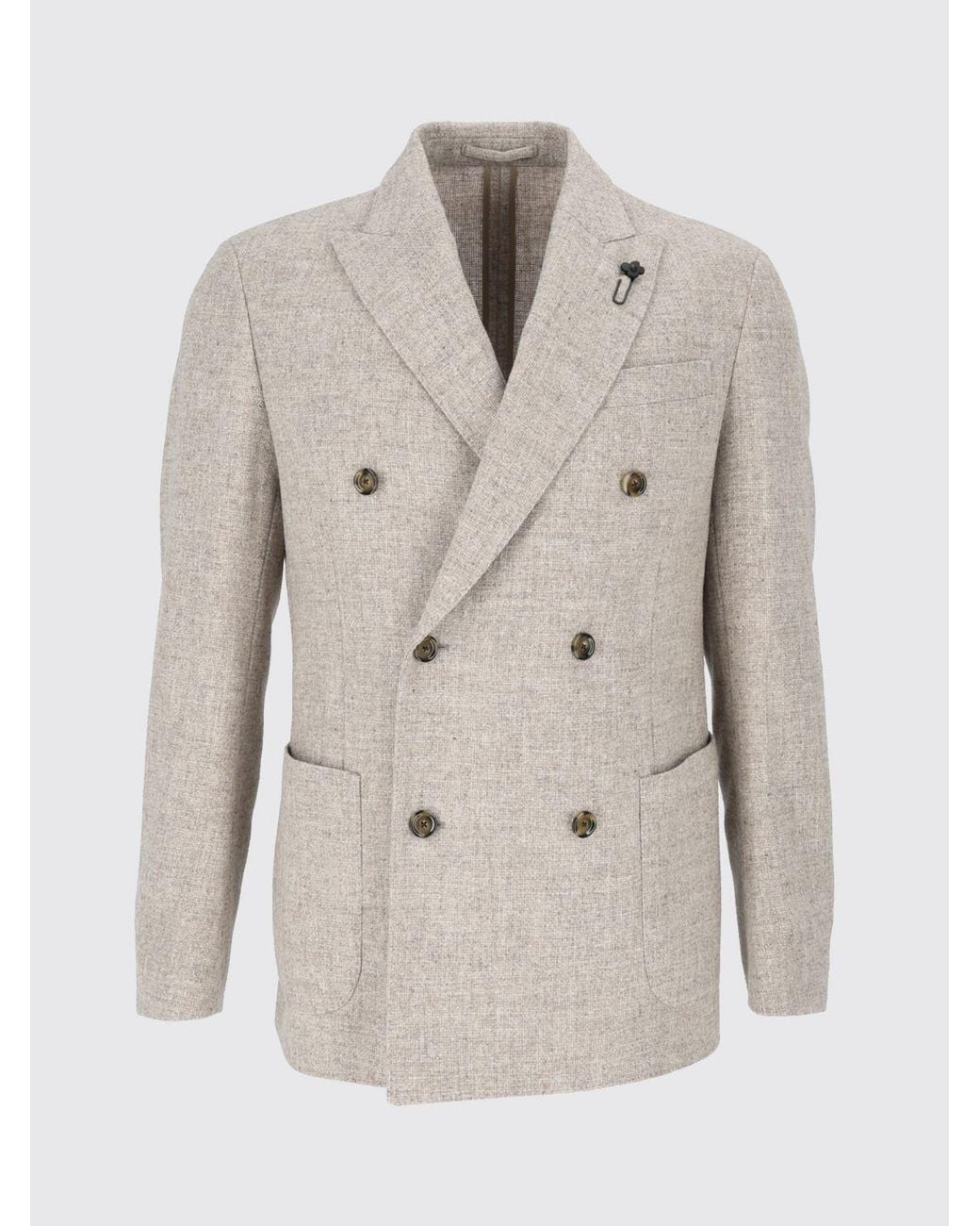 Lardini Gray Double-Breasted Virgin Wool Blazer With Peak Lapels for men