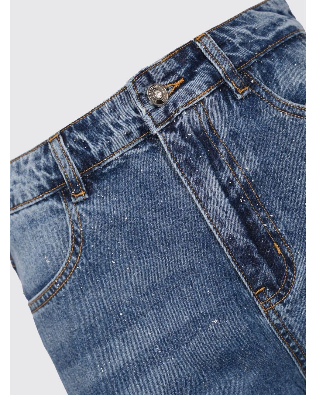 Twentyfourhaitch Blue High-Waisted Wide-Leg Cotton Denim Jeans