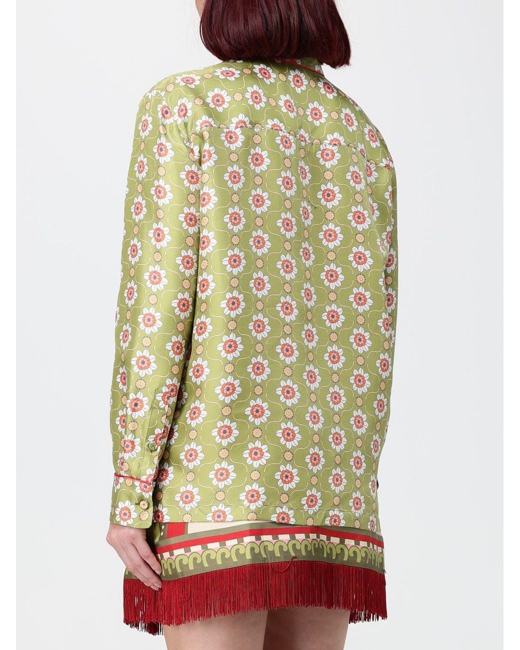LaDoubleJ Green Boy Slim Fit Abstract Print Pure Silk Shirt