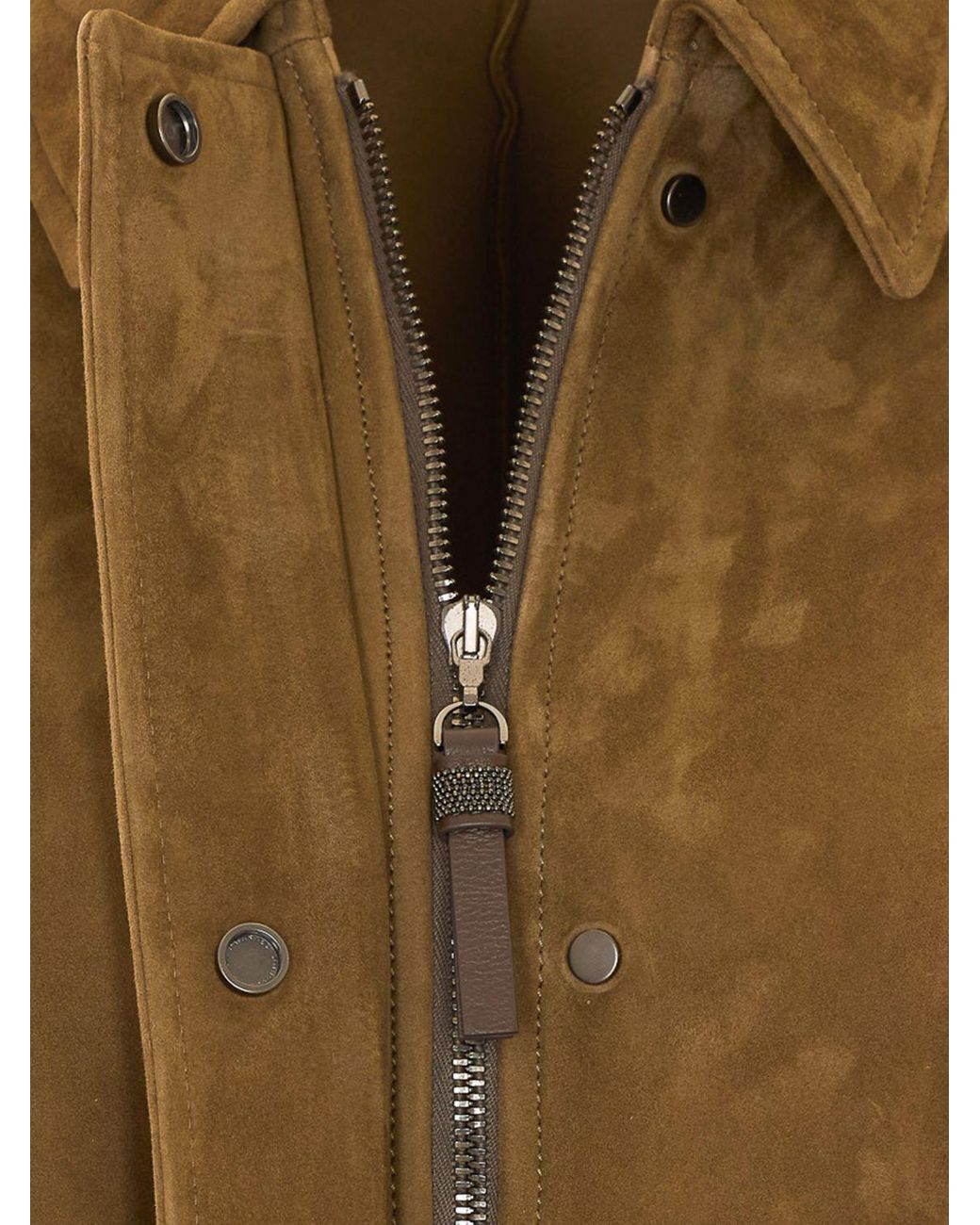 Brunello Cucinelli Blue Suede Bomber Jacket With Concealed Fastening