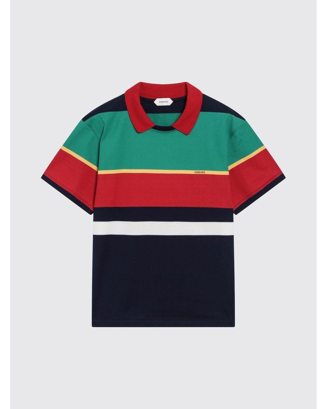 Versace Green Striped Cotton Polo Shirt for men