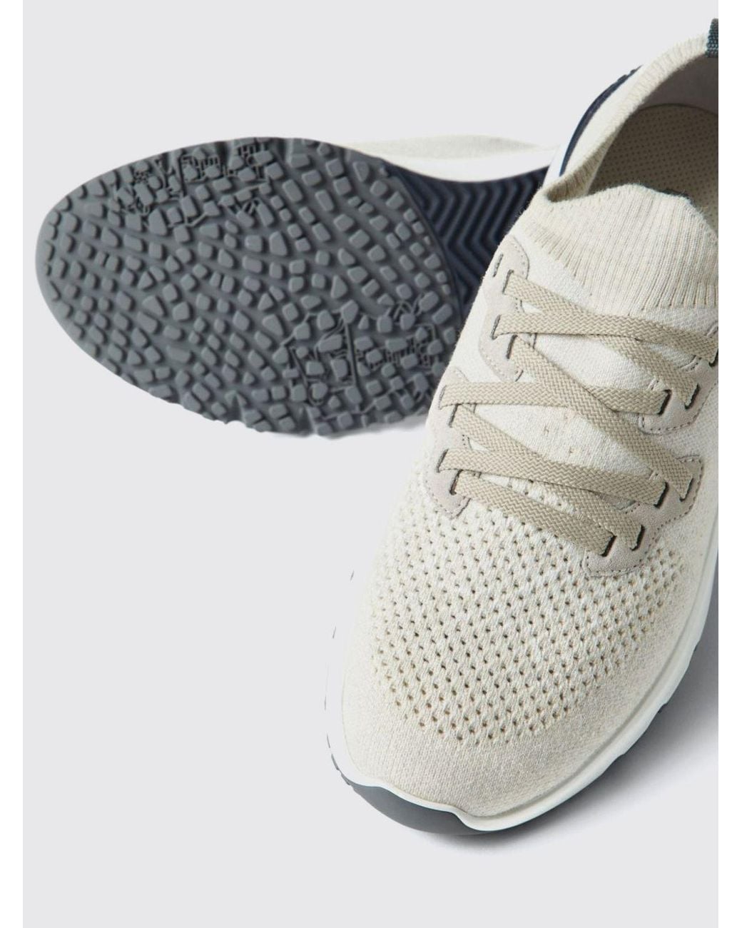 Brunello Cucinelli White Cotton Chiné Knit Runners for men