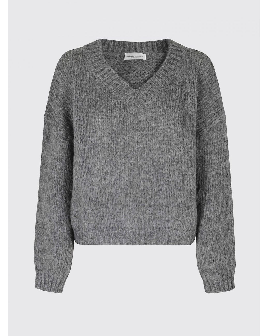 Roberto Collina Gray V-Neck Alpaca And Wool-Blend Jumper With Ribbed Trims