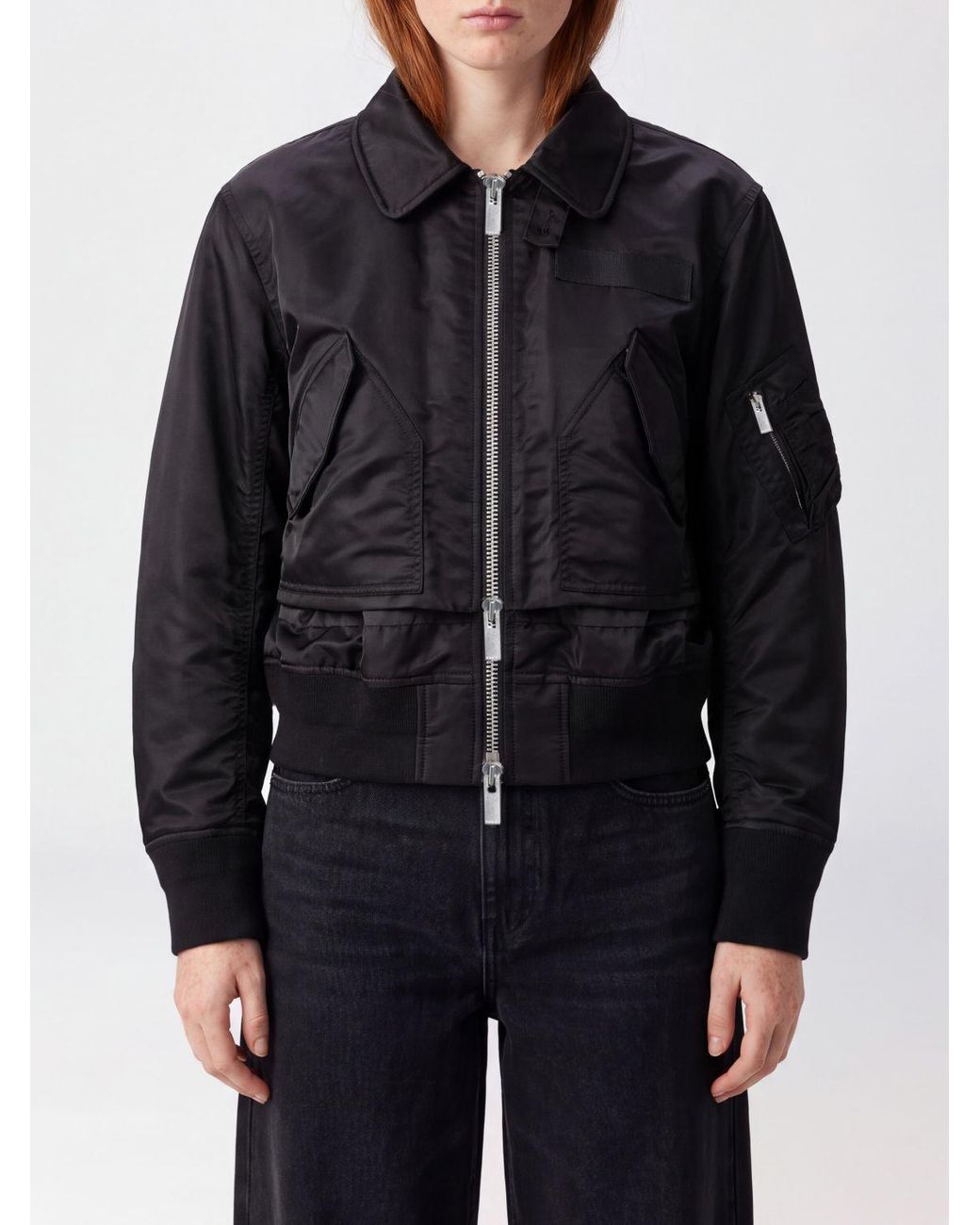 SACAI X CARHARTT WIP Black Nylon Bomber Jacket With Patch Pockets And Zip Closure