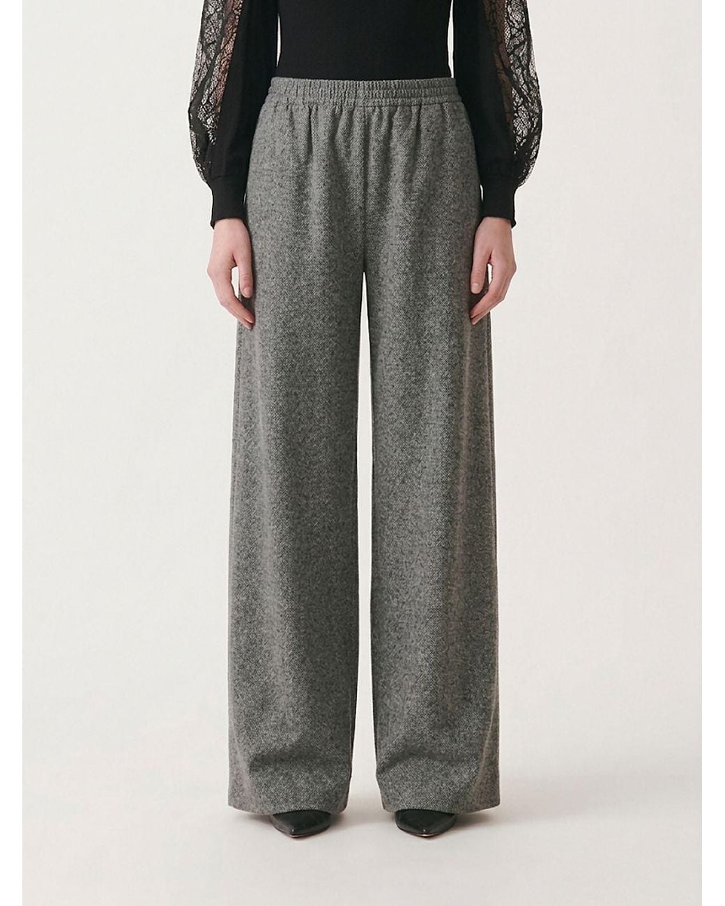Fabiana Filippi Gray Wool Blend Palazzo Trousers With Elastic Waist And Jewel Detail