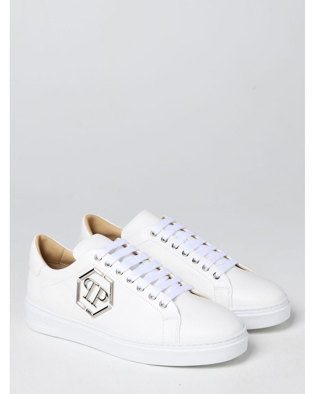 Plein Sneakers In Grained Leather in White for Men Lyst