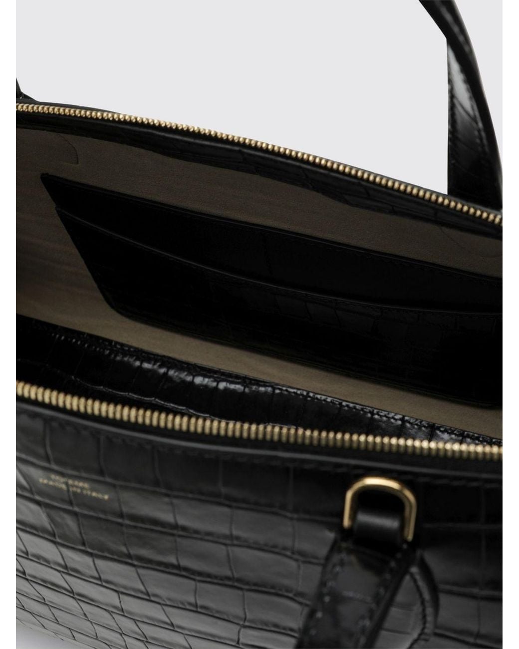 Totême Black Leather Handbag With Croc Print, Double Handle And Shoulder Strap