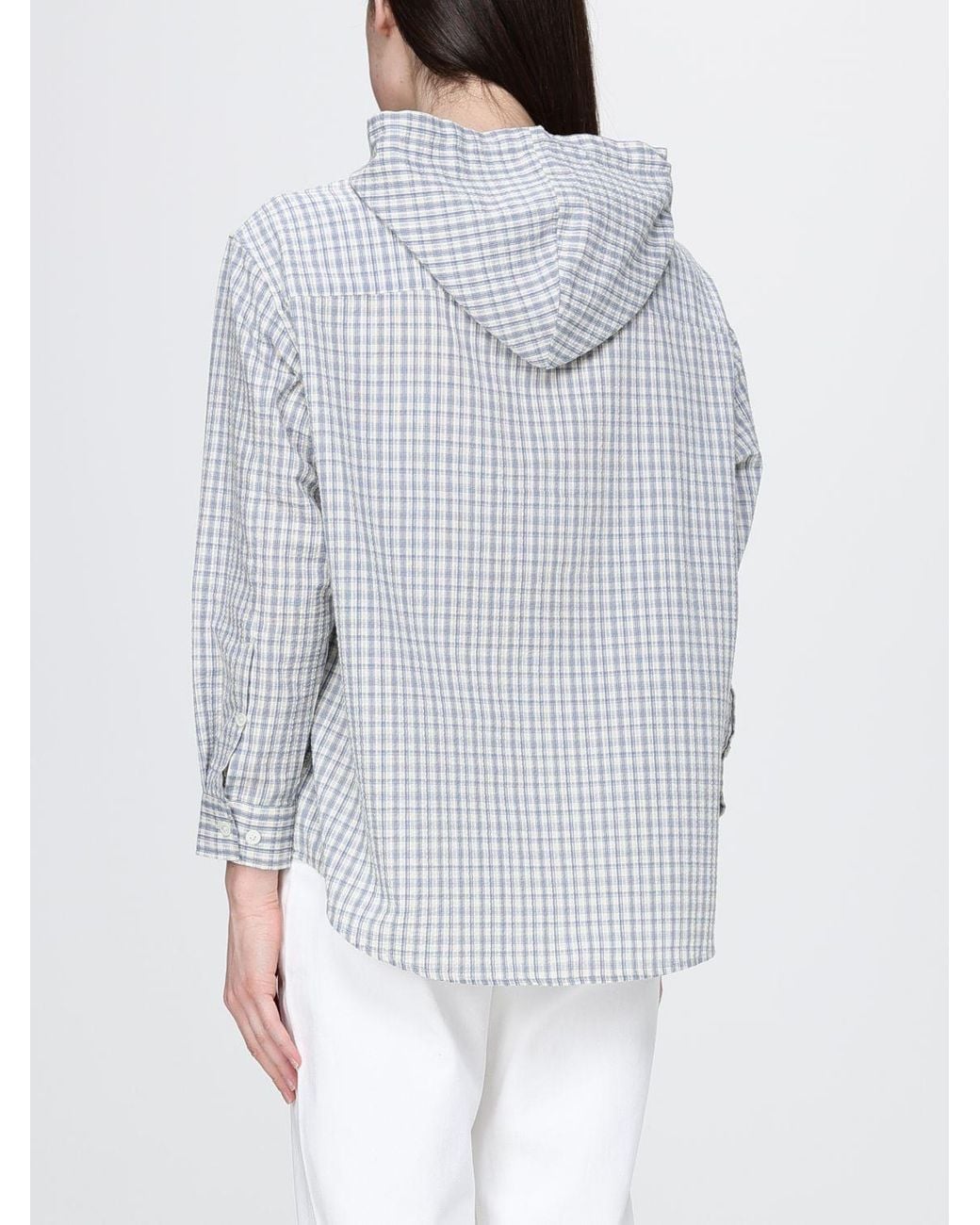 DUNST White Checked Cotton Hooded Shirt By