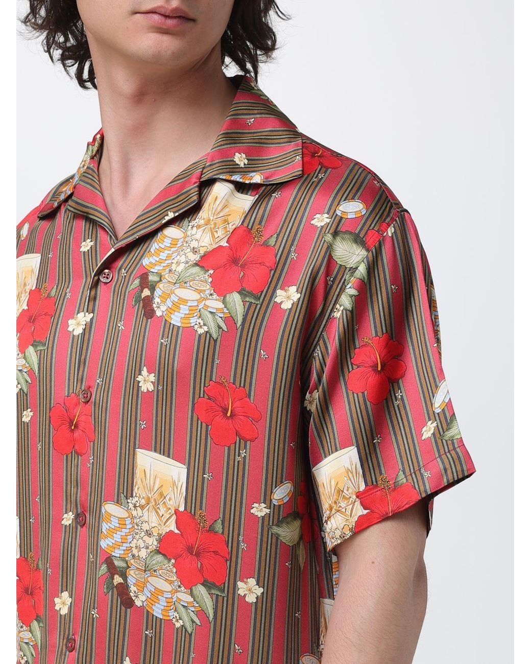 Drole de Monsieur Red Printed Viscose Casual Shirt for men