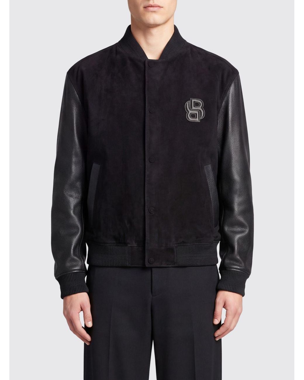 Boss Black Faux Leather Varsity Bomber Jacket With Tone-On-Tone Logo for men
