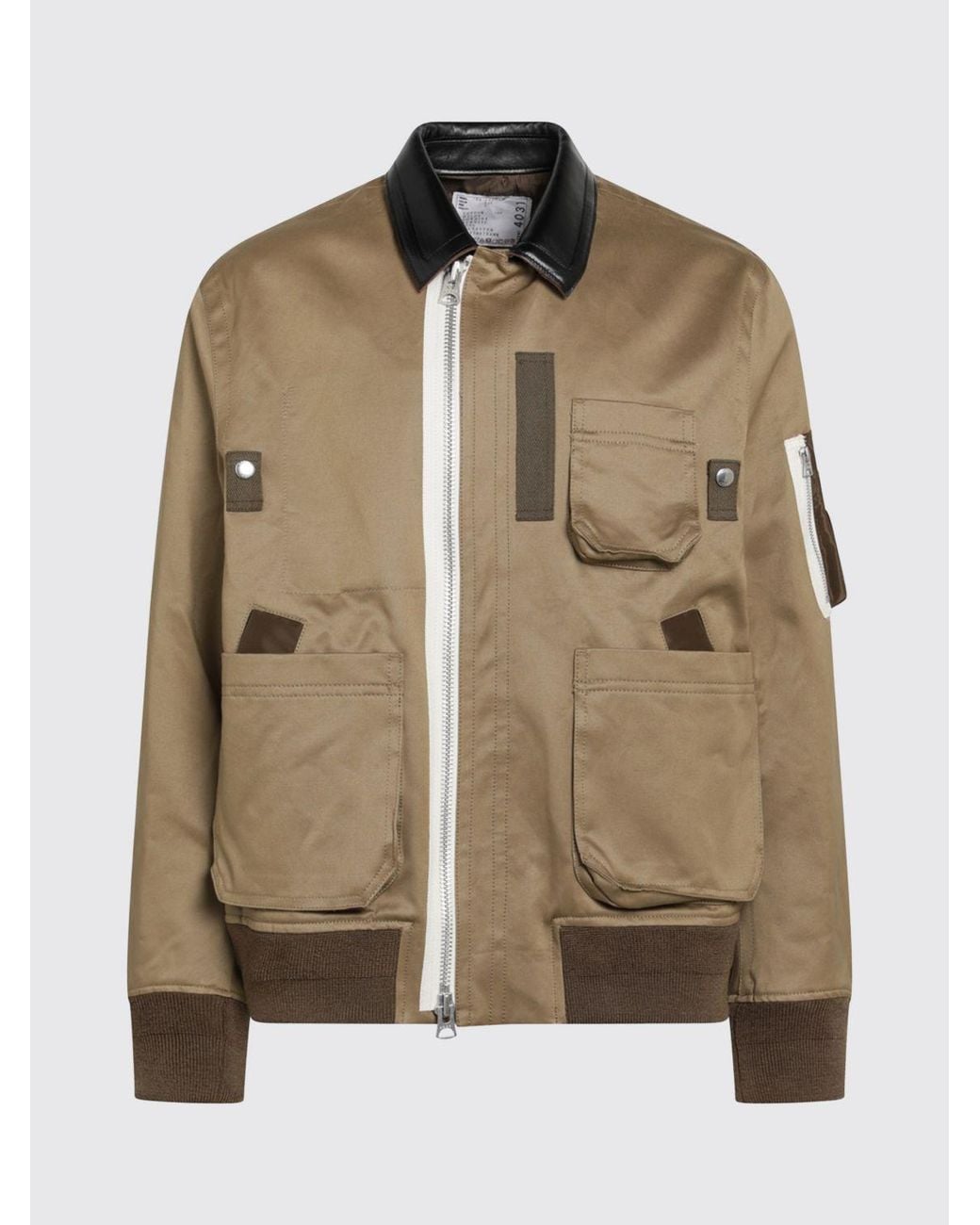 SACAI X CARHARTT WIP Natural Polyester Bomber Jacket With Leather Collar And Zip Closure for men