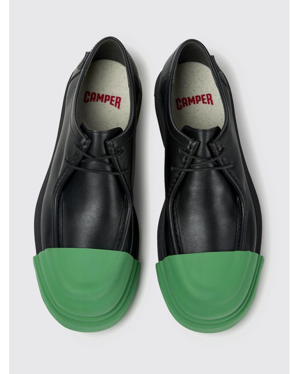 Camper Green Junction Smooth Calfskin Leather Derby Shoes With Rubber Toe for men